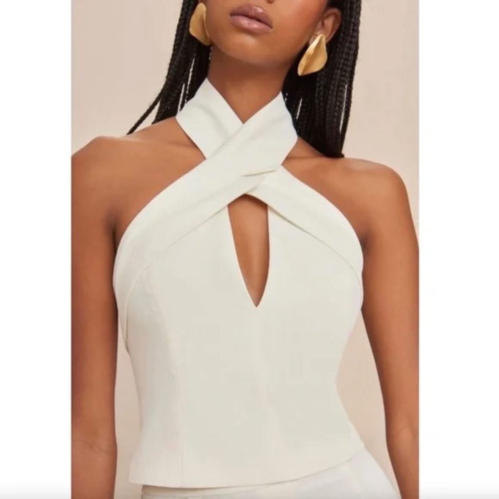Cult Gaia Structured Twill Danil Top Off-White Top With Back Center Zipper Sz L